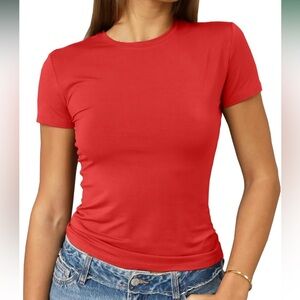 Abardsion Women's Casual Basic Crop Tops Slim Fit Short Sleeve Crew Neck Size XL